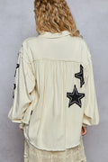 POL Star Patch Raw Hem Button Up Denim Jacket - Velora Luxury Fashion