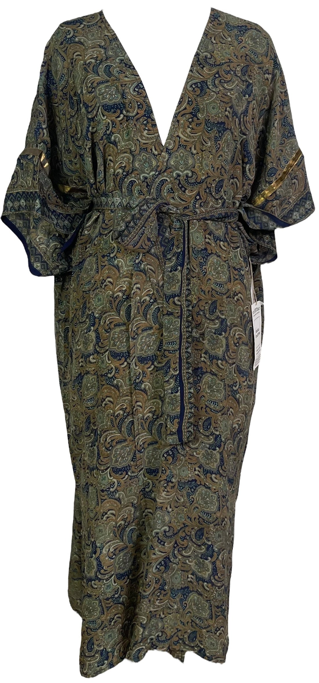 PRC6833 Avatar Long Pure Silk Kimono Sleeved Duster with Belt - Velora Luxury Fashion