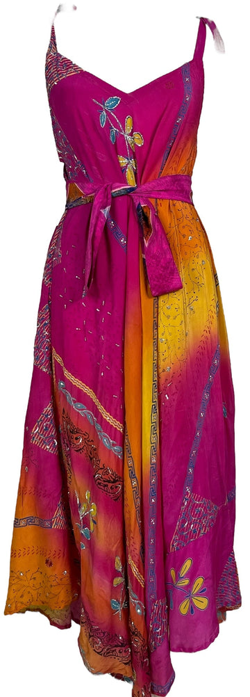 PRC7236 Avatar Pure Silk Maxi Dress with Belt - Velora Luxury Fashion