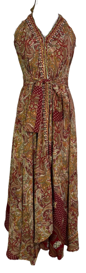 PRC7245 Avatar Pure Silk Maxi Dress with Belt - Velora Luxury Fashion