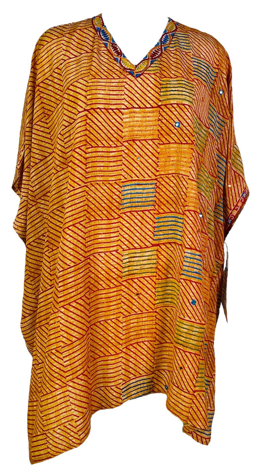 PRC7303 Avatar Pure Silk Short Kaftan Tunic with Slits - Velora