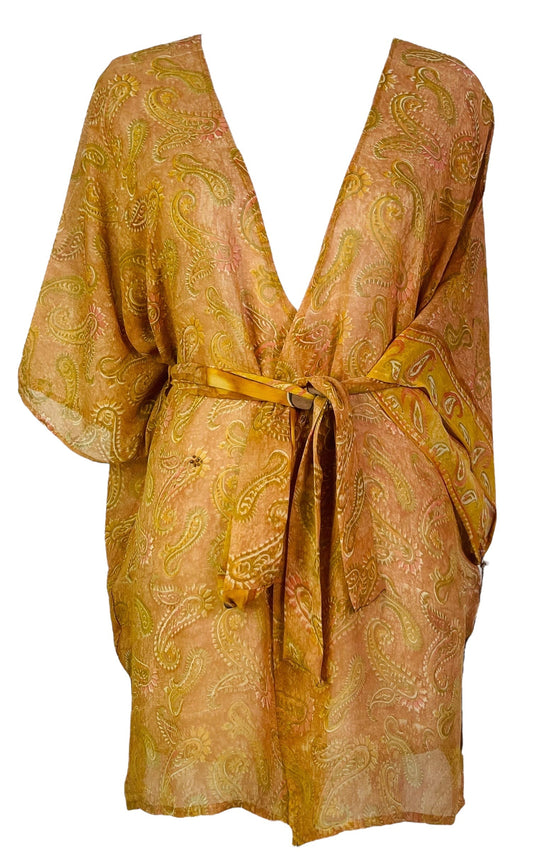 PRC7488 Avatar Pure Silk Kimono-Sleeved Jacket with Belt - Velora Luxury Fashion