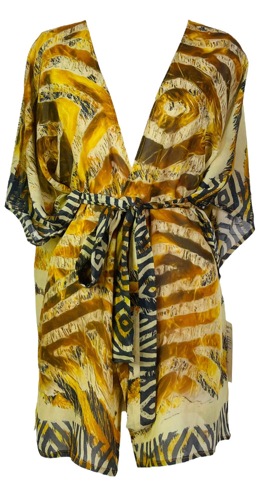 PRC7495 Avatar Pure Silk Kimono-Sleeved Jacket with Belt - Velora