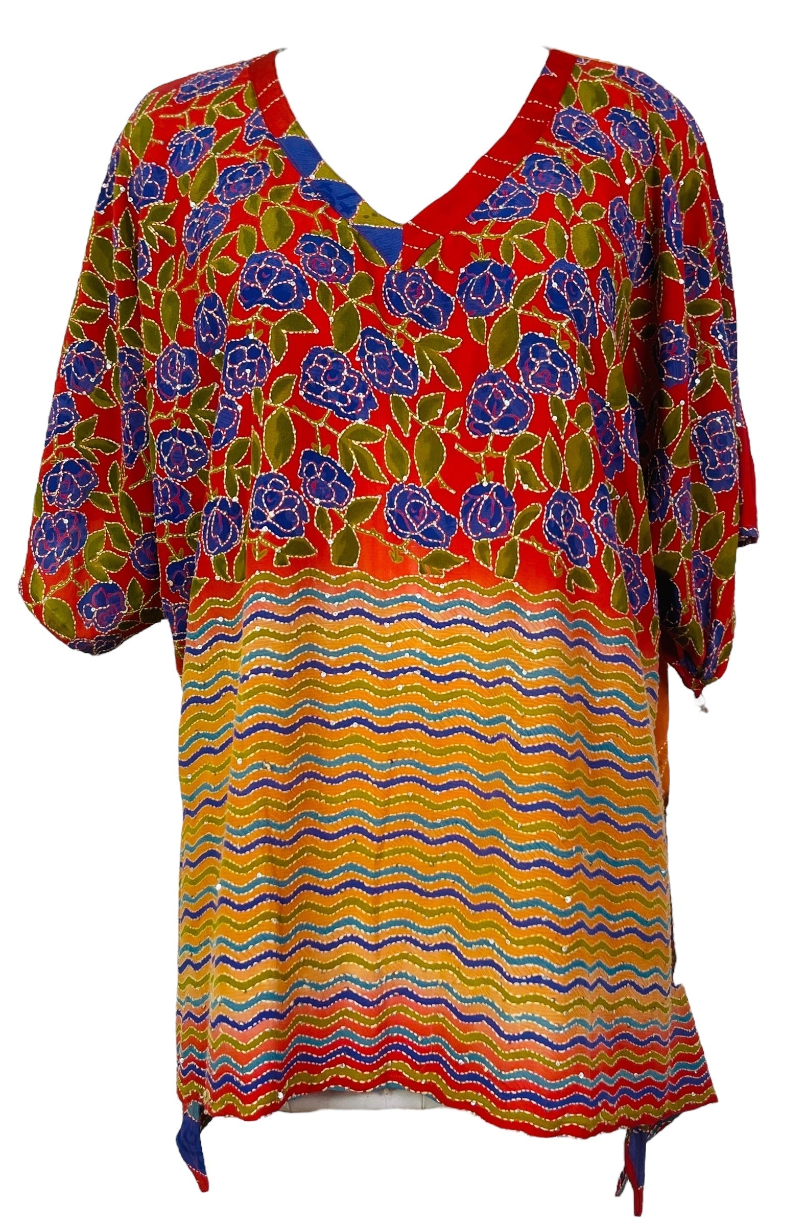 PRC7613 Avatar Pure Silk Long Tunic with Side Ties - Velora Luxury Fashion