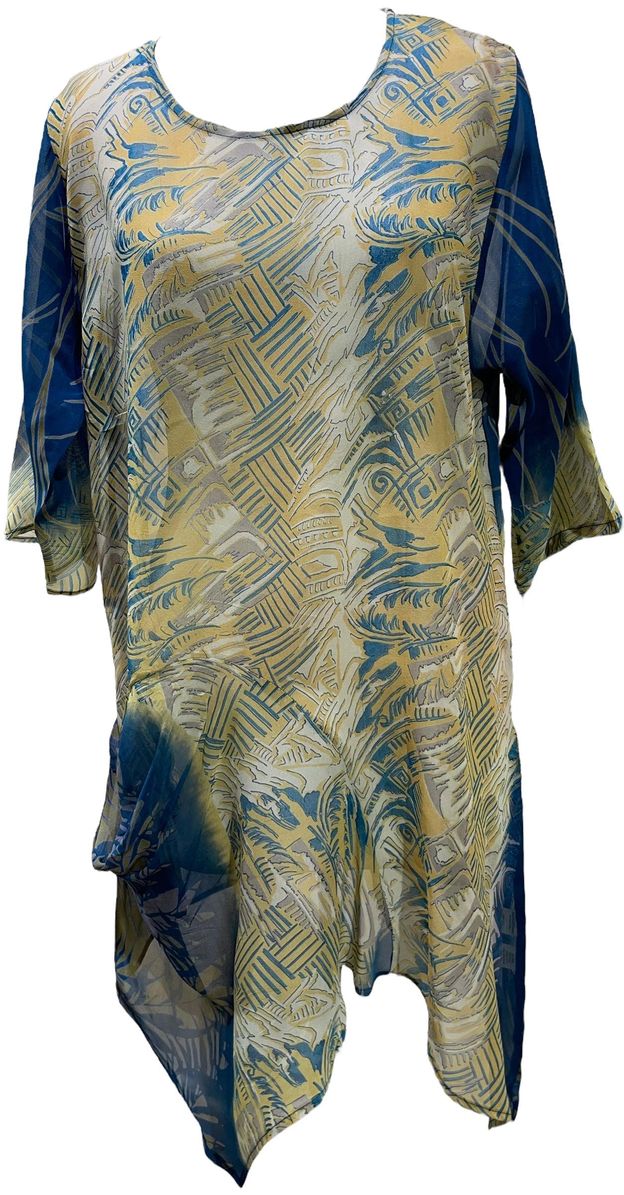 PRG5763 Sheer Avatar Pure Silk Self Pocket Tunic Dress - Velora Luxury Fashion