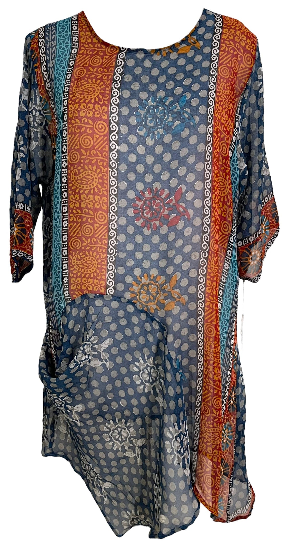 PRG6026 Sheer Avatar Pure Silk Self Pocket Tunic Dress - Velora Luxury Fashion