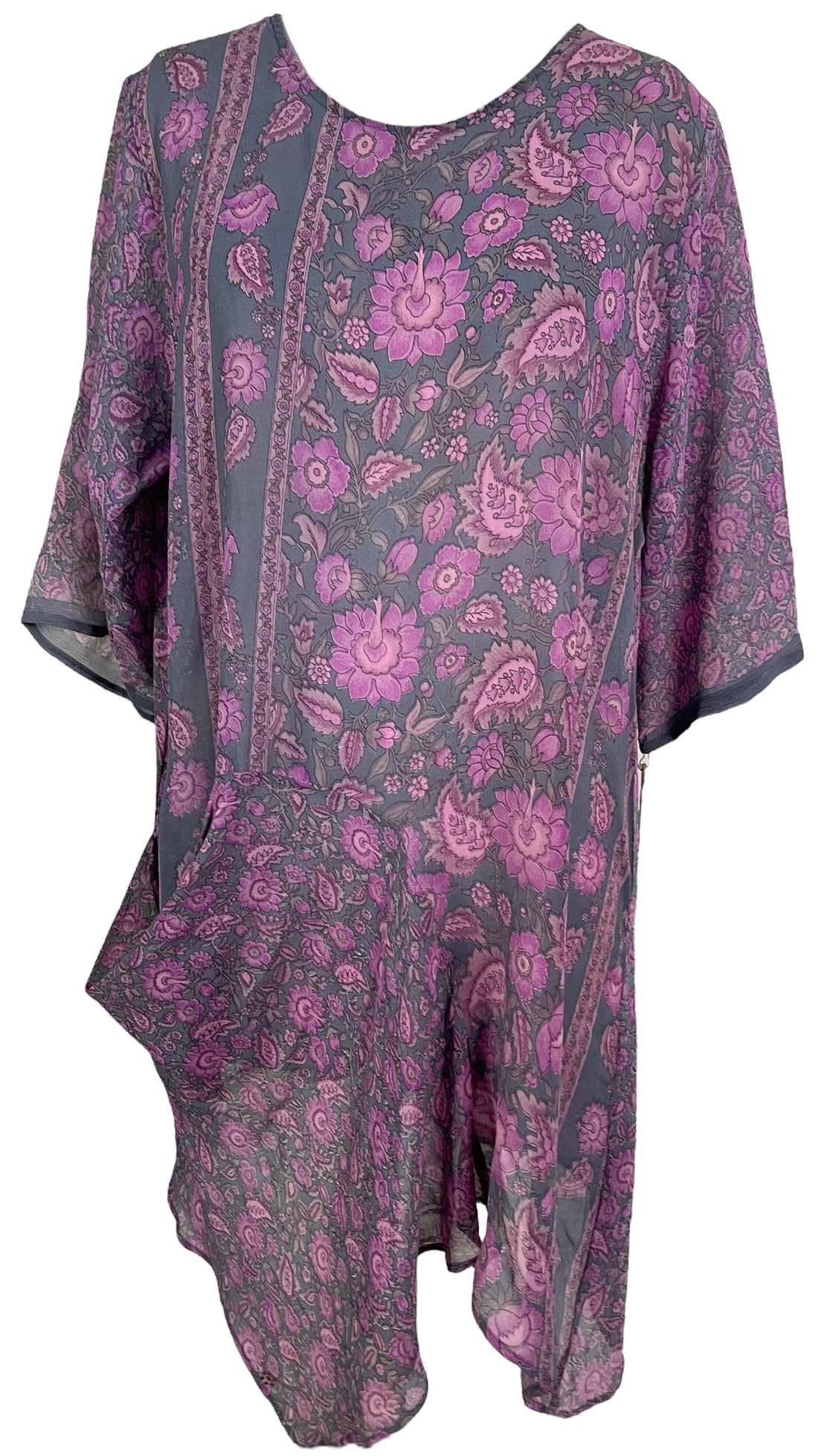 PRG6037 Sheer Avatar Pure Silk Self Pocket Tunic Dress - Velora Luxury Fashion