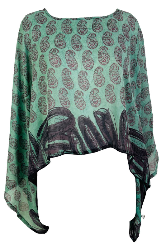 PRG7329 Sheer Avatar Pure Silk Kimono-Sleeved Top - Velora