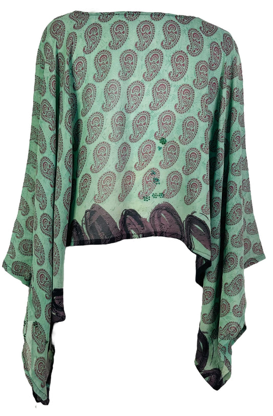 PRG7329 Sheer Avatar Pure Silk Kimono-Sleeved Top - Velora