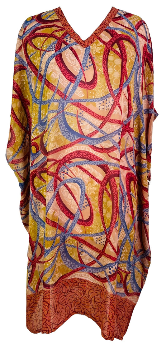 PRG7478 Sheer Avatar Pure Silk Midi Length Kaftan - Velora Luxury Fashion