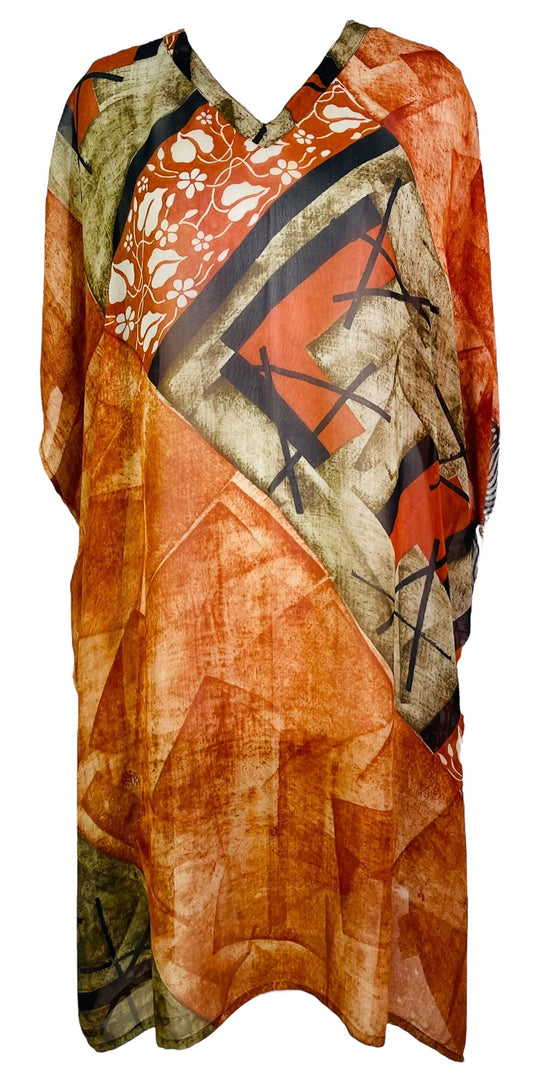 PRG7483 Sheer Avatar Pure Silk Midi Length Kaftan - Velora