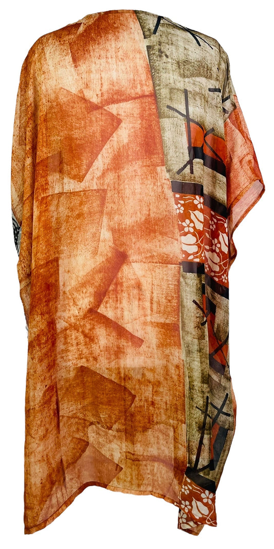 PRG7483 Sheer Avatar Pure Silk Midi Length Kaftan - Velora