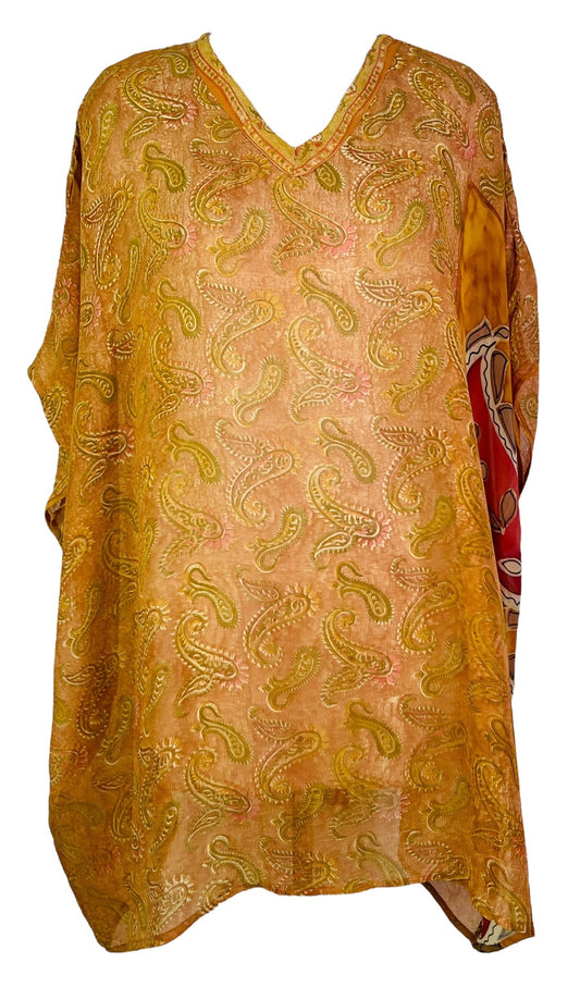 PRG7488 Sheer Avatar Pure Silk Short Kaftan Tunic without Slits - Velora