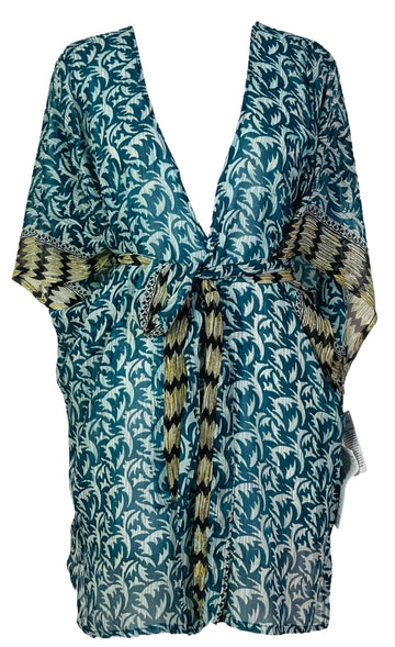 PRG7490 Sheer Avatar Pure Silk Kimono-Sleeved Jacket with Belt - Velora Luxury Fashion