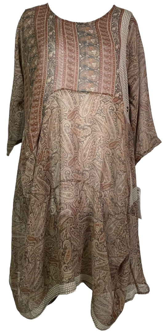 PRG7824 Sheer Avatar Pure Silk Sculptural Long Tunic Dress - Velora