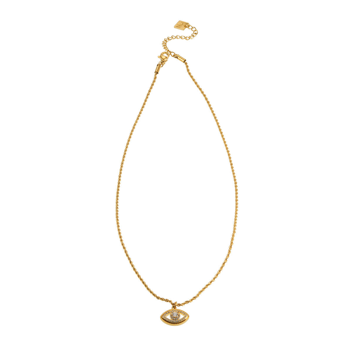 PROTACTOR Gold: Zirconia (CZ) Embellished Evil Eye Chain Necklace - Velora