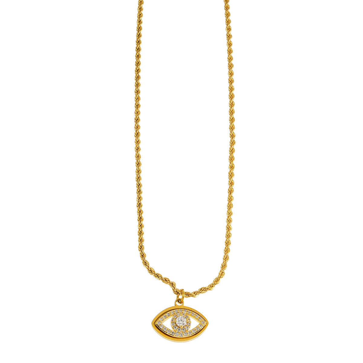 PROTACTOR Gold: Zirconia (CZ) Embellished Evil Eye Chain Necklace - Velora