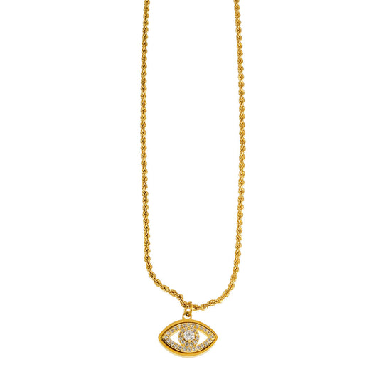 PROTACTOR Gold: Zirconia (CZ) Embellished Evil Eye Chain Necklace - Velora