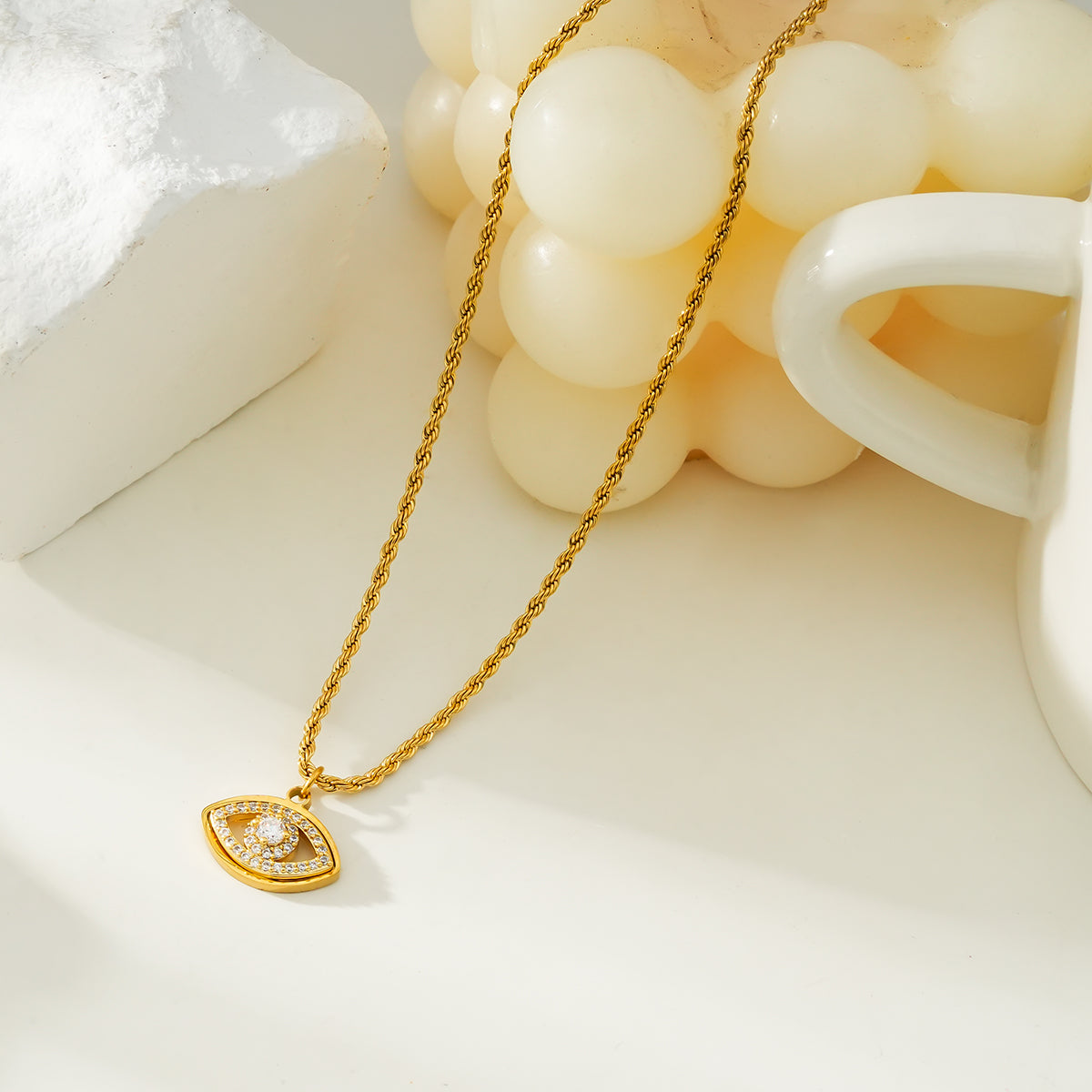 PROTACTOR Gold: Zirconia (CZ) Embellished Evil Eye Chain Necklace - Velora