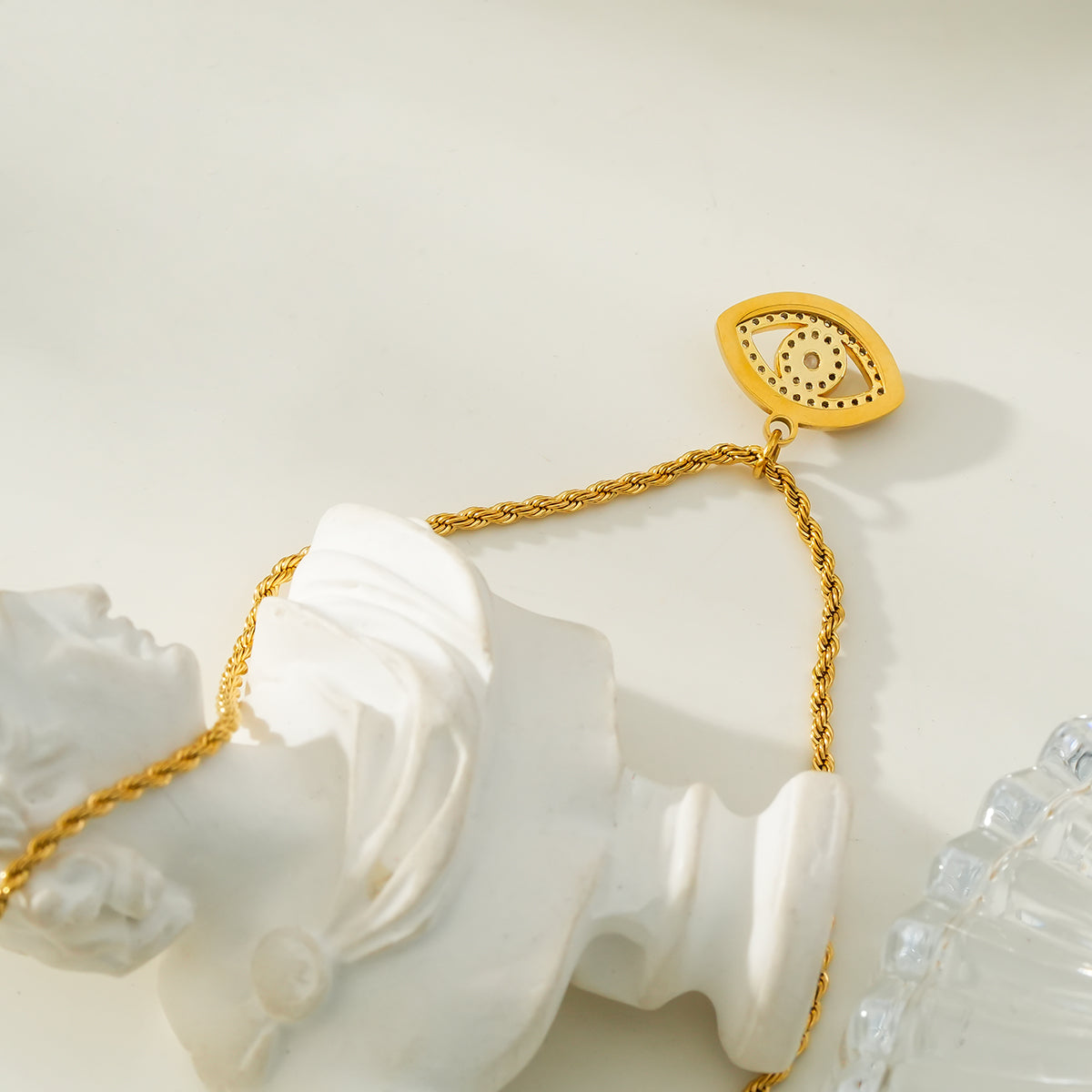 PROTACTOR Gold: Zirconia (CZ) Embellished Evil Eye Chain Necklace - Velora