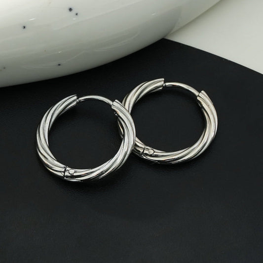 PURLEY: White Gold (Silver Toned) Richly Textured Modernist Mini Hoop Earrings - Velora