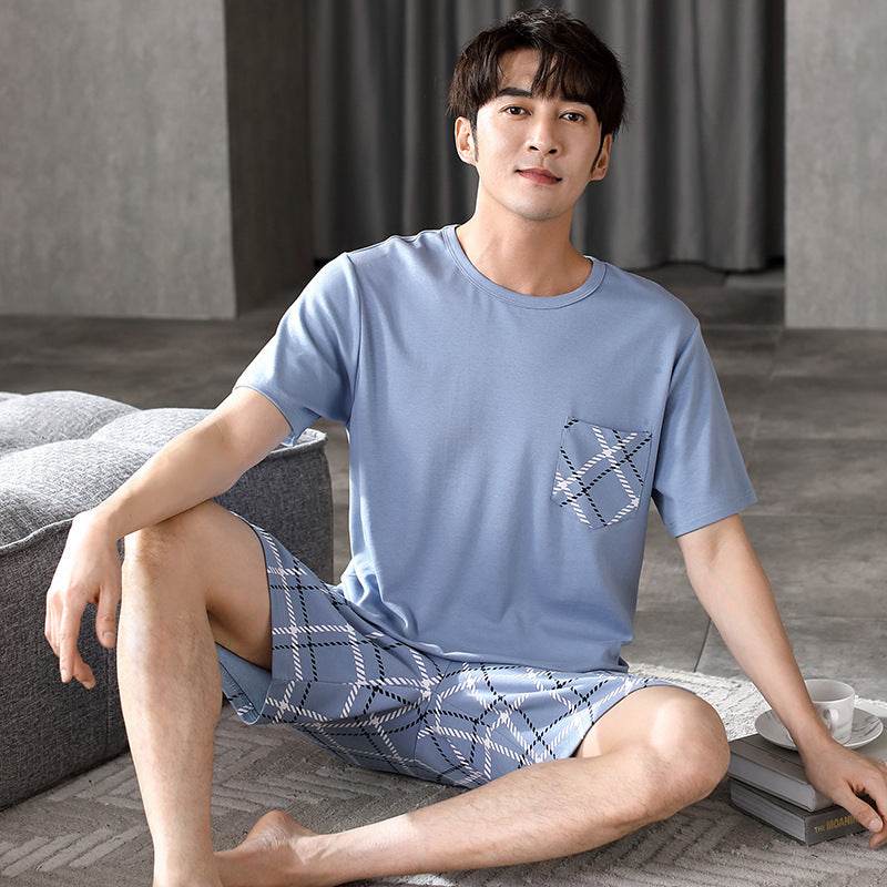 Pajamas Men's Summer Cotton Short Sleeve Shorts Suit