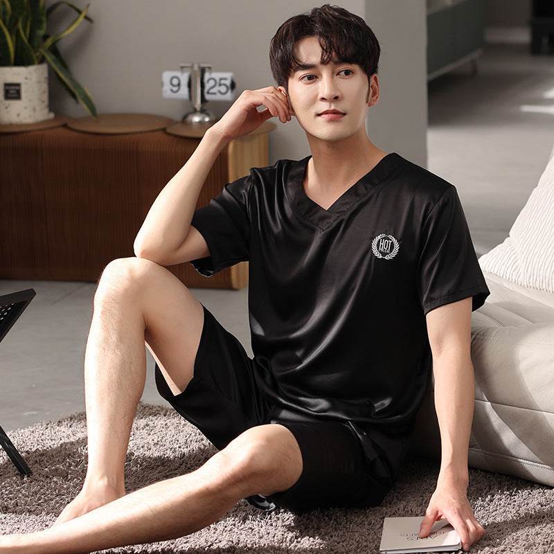 Pajamas Short-sleeved Shirt And Shorts Loose Ice Silk Suit Homewear EX-STOCK Canada