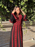 Palestinian Thobe Traditional Dress | Black with Red Tatreez Embroidery for Adults - Velora Luxury Fashion