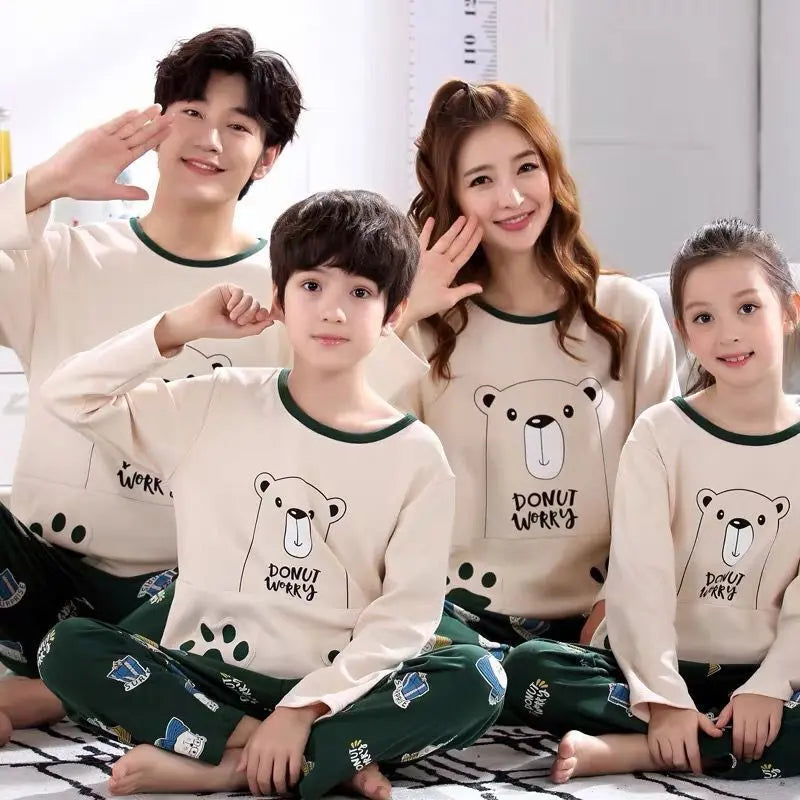 Parent-child Pajamas Cotton Long Sleeve Cartoon Children's Loungewear EX-STOCK Canada