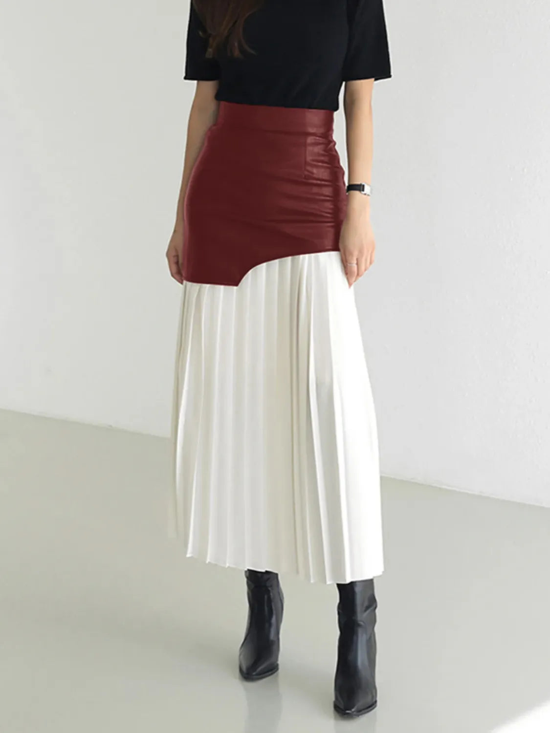 Patchwork Contrast Pleated Skirt - Velora Luxury Fashion
