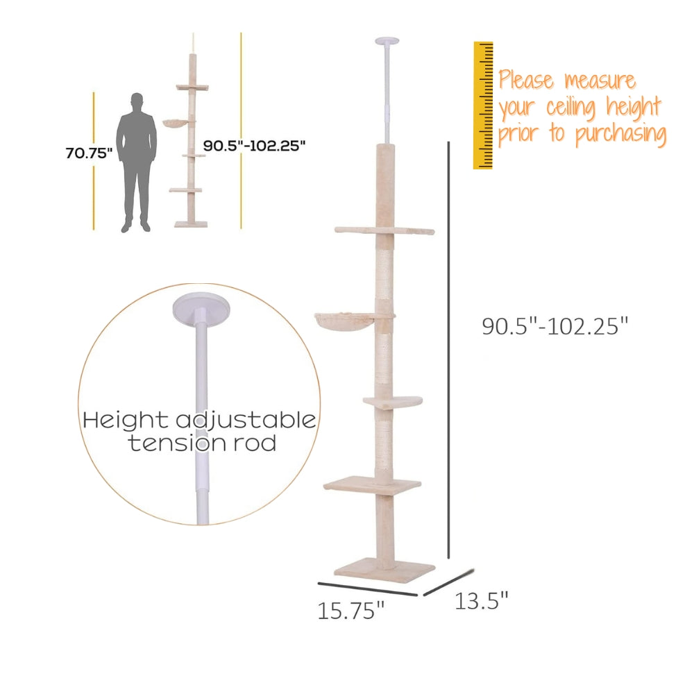 Floor-to-Ceiling No Drill Minimalist Cat Tree | PawHut