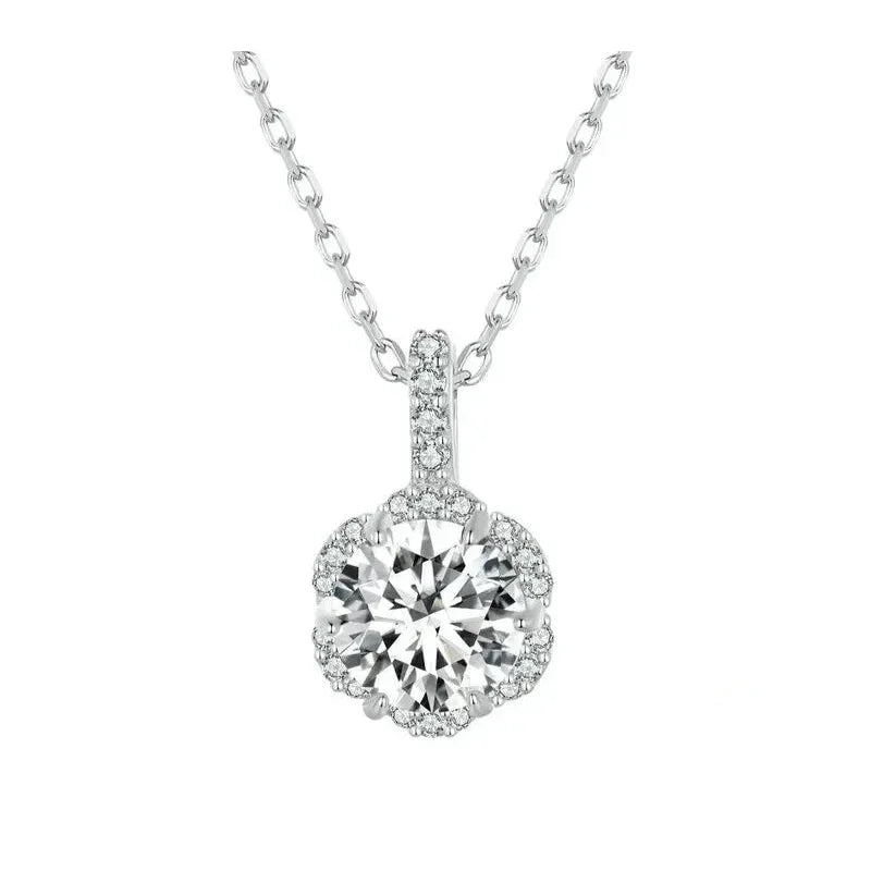 Petal Perfection 1ct Moissanite Sterling Silver Pendant Necklace - Velora Luxury Fashion