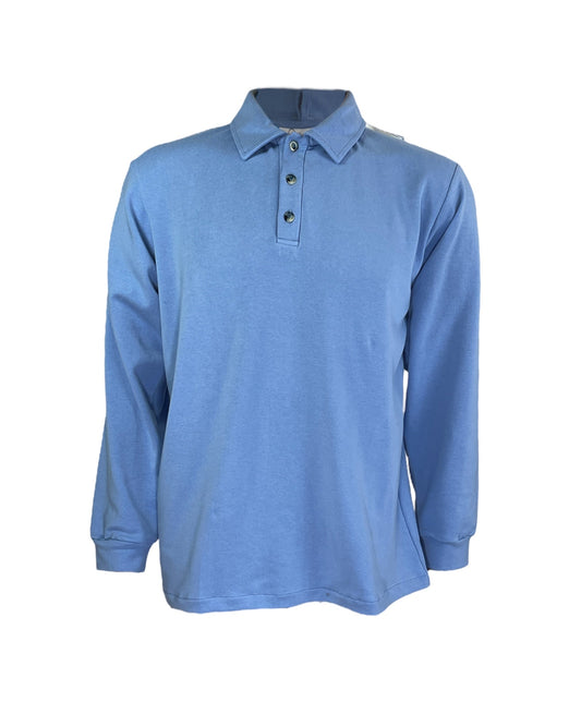 Adaptive Open Back Cotton Polo, Blue Long sleeve Adaptive Comfort Clothing