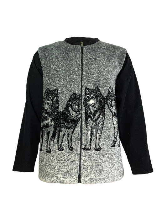 Adaptive Fleece Zip Jacket, Wolf Pattern Adaptive Comfort Clothing