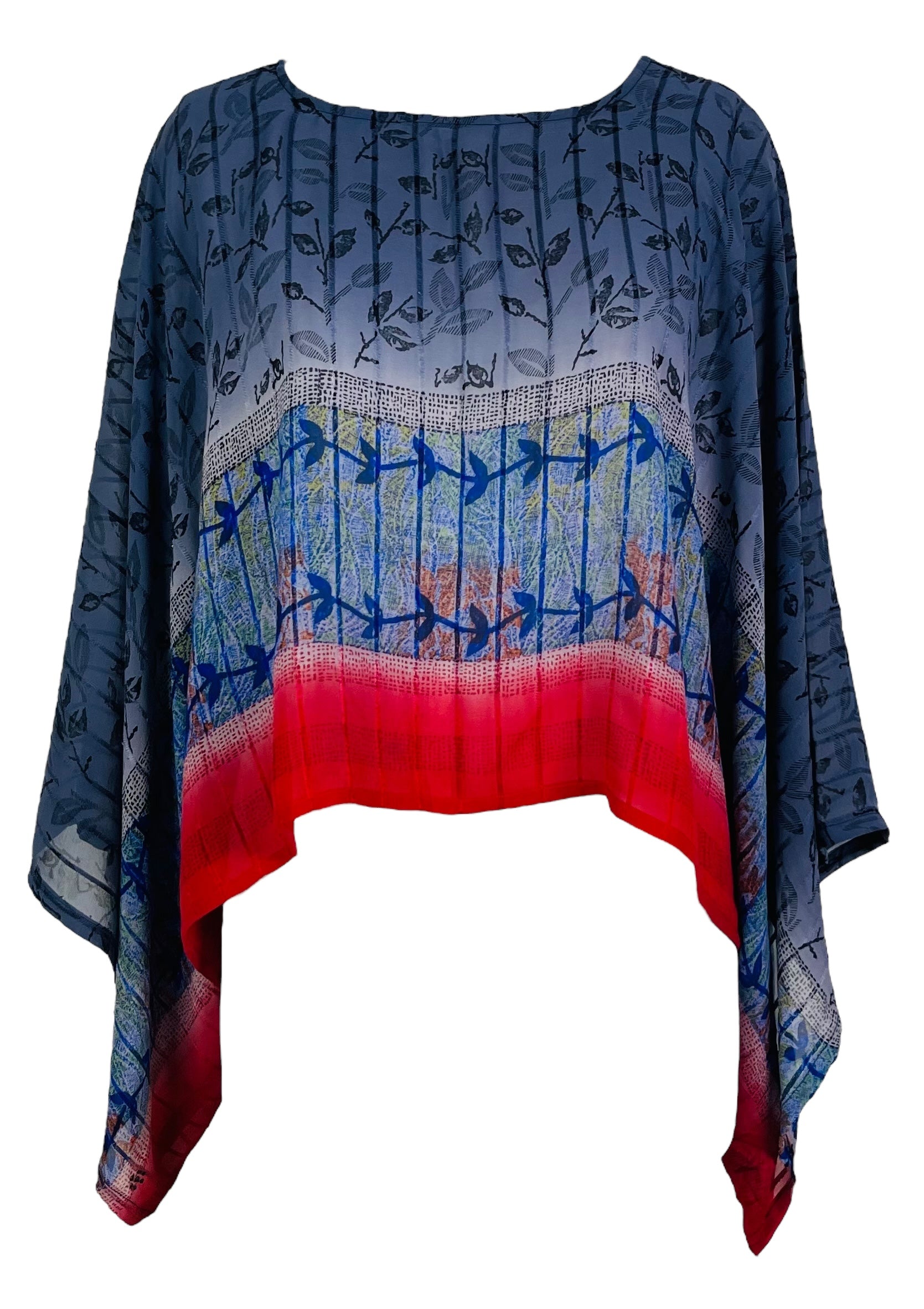 PRG7345 Sheer Avatar Pure Silk Kimono-Sleeved Top - Velora