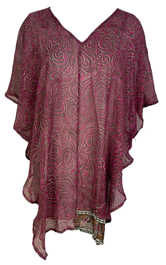 PRG7089 Sheer Avatar Pure Silk Waterfall Top - Velora