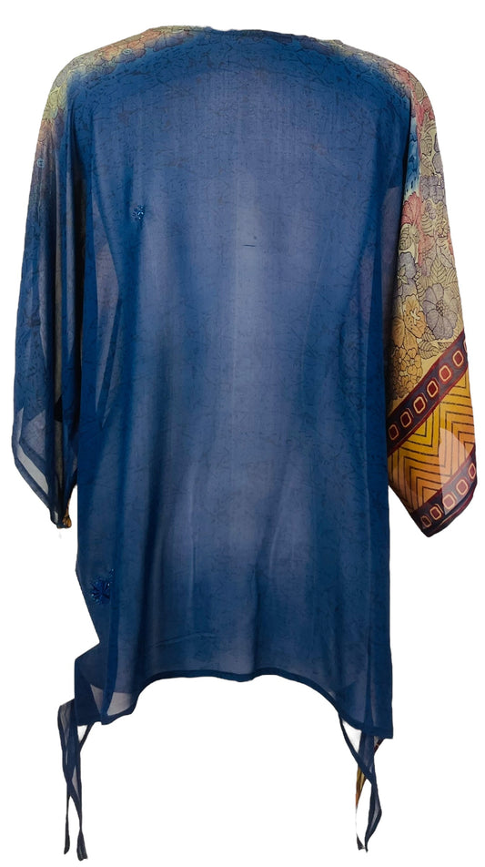 PRG7633 Sheer Avatar Pure Silk Long Tunic with Side Ties - Velora