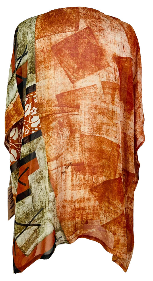 PRG7483 Sheer Avatar Pure Silk Short Kaftan Tunic without Slits - Velora