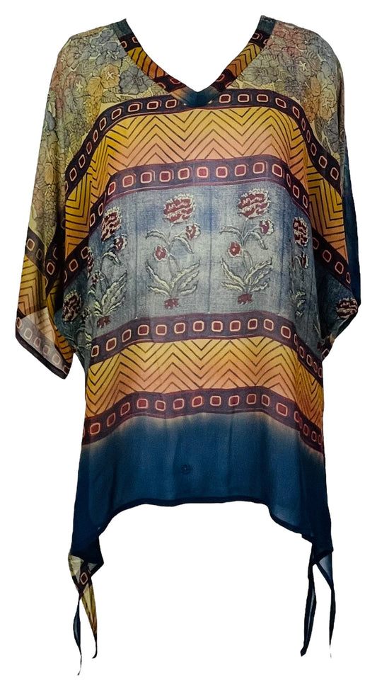 PRG7633 Sheer Avatar Pure Silk Long Tunic with Side Ties - Velora