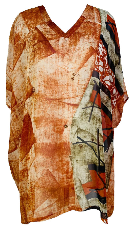 PRG7483 Sheer Avatar Pure Silk Short Kaftan Tunic without Slits - Velora