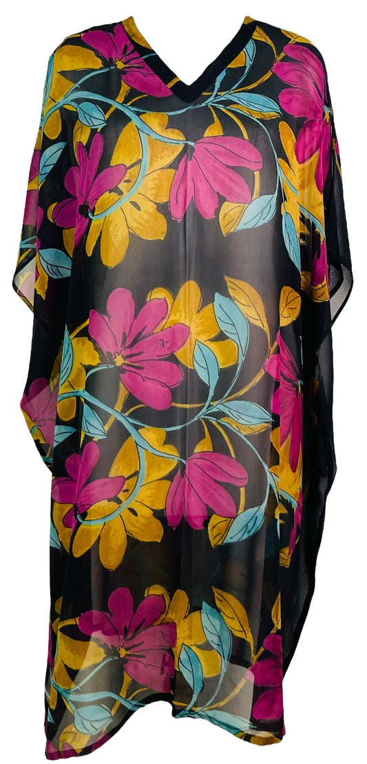 PRG7341 Sheer Avatar Pure Silk Midi Length Kaftan - Velora