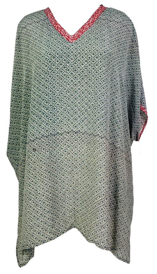 PRC7467 Avatar Pure Silk Short Kaftan Tunic with Slits - Velora