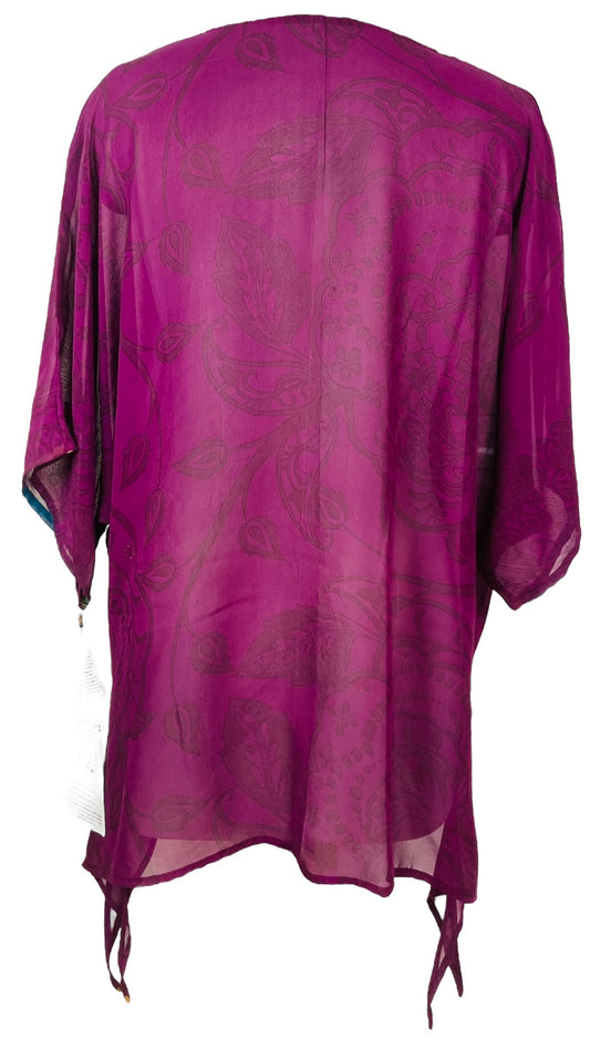 PRG7606 Sheer Avatar Pure Silk Long Tunic with Side Ties - Velora