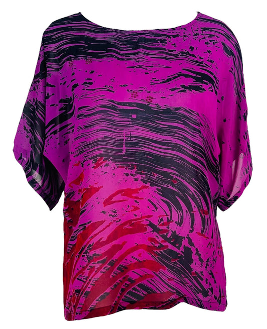 PRG6445 Sheer Avatar Pure Silk Side Slit Top - Velora