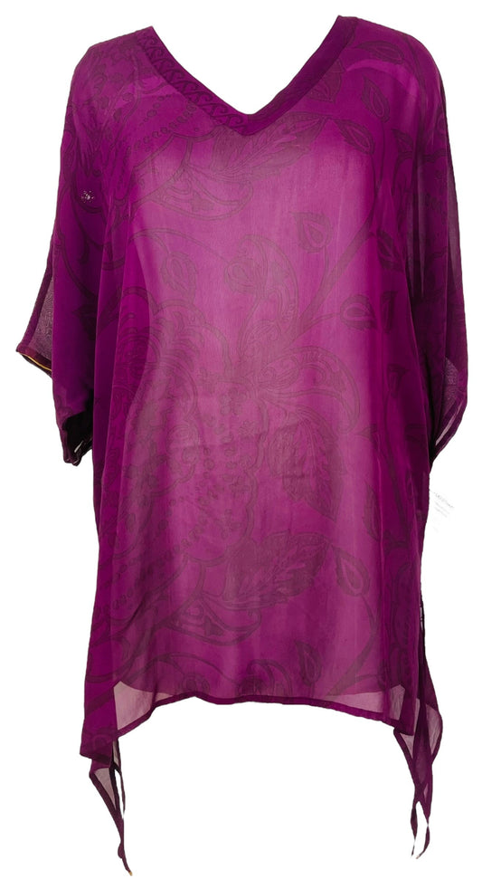 PRG7606 Sheer Avatar Pure Silk Long Tunic with Side Ties - Velora