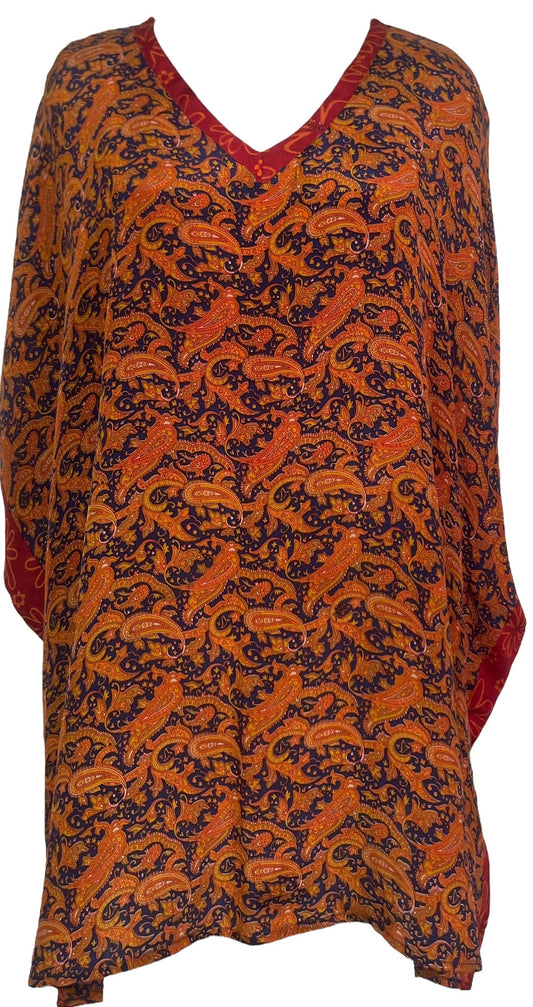 PRC7695 Avatar Pure Silk Short Kaftan Tunic with Slits - Velora