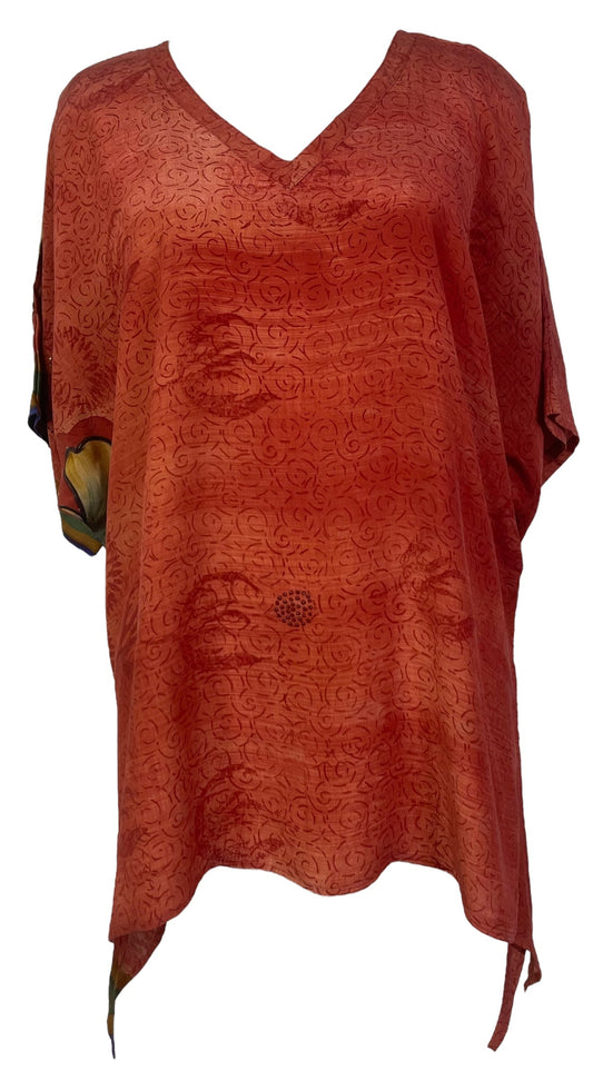 PRC7604 Avatar Pure Silk Long Tunic with Side Ties - Velora