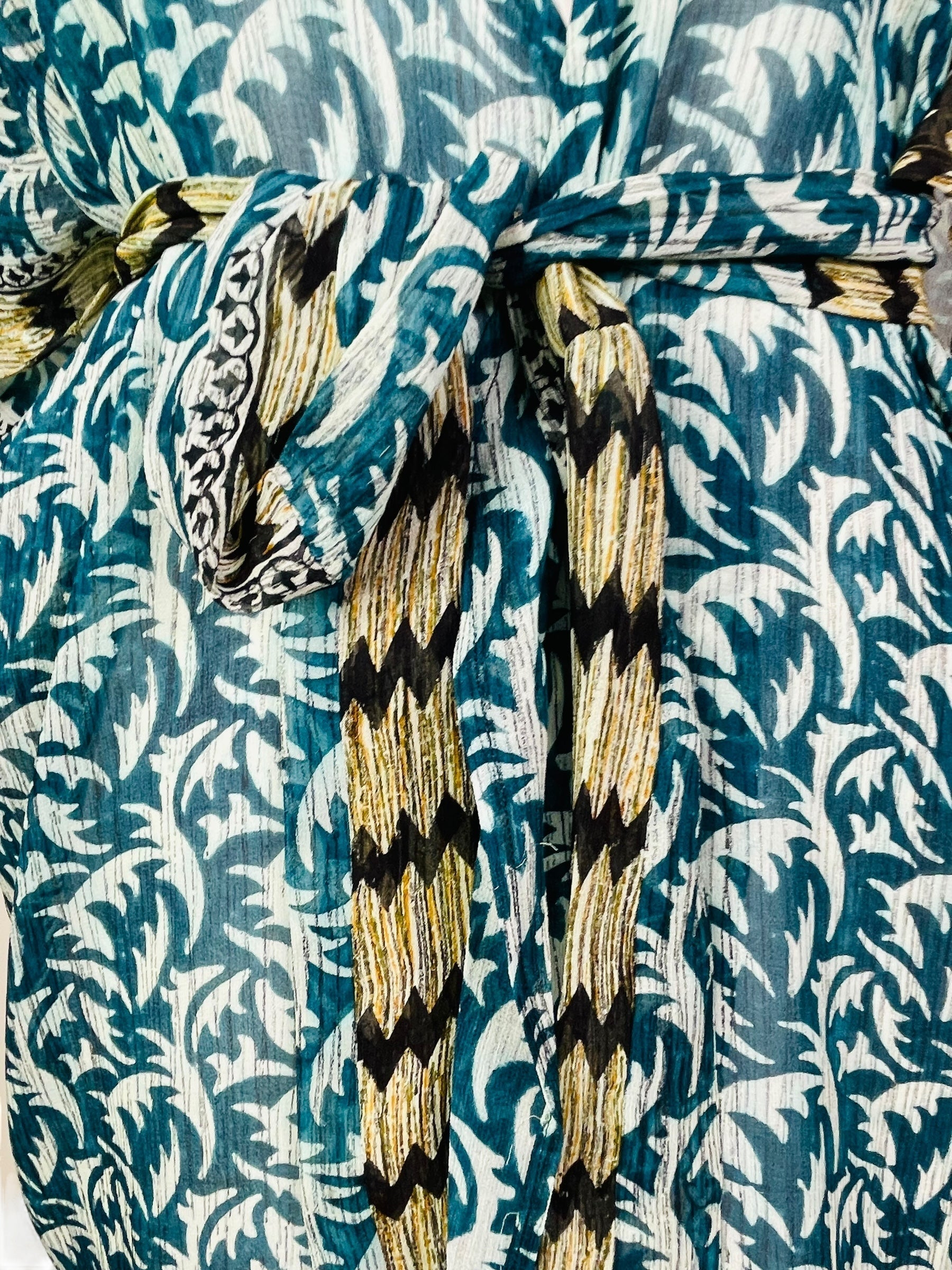 PRG7490 Sheer Avatar Pure Silk Kimono-Sleeved Jacket with Belt - Velora