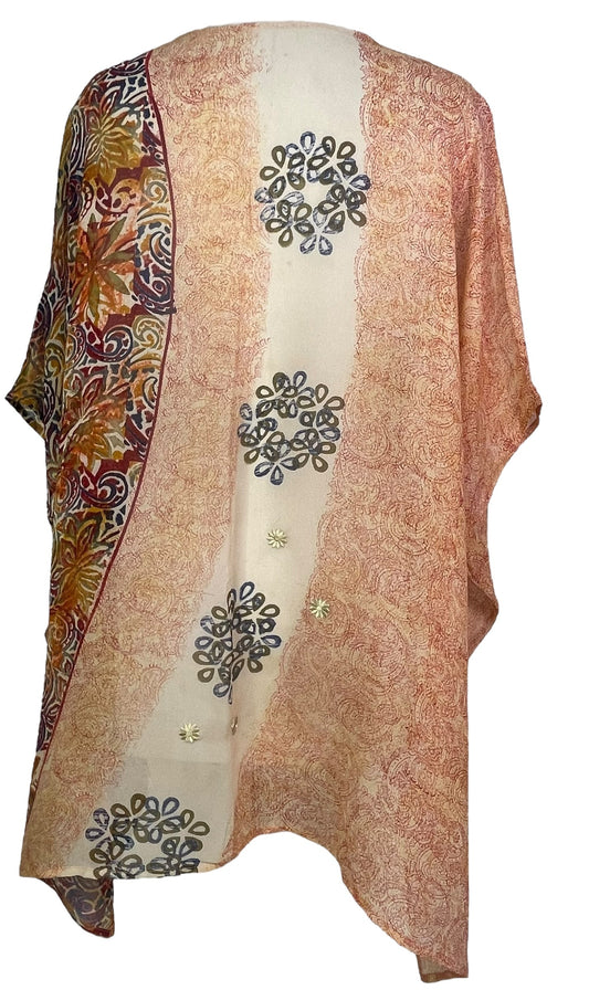 PRG7714 Sheer Avatar Pure Silk Short Kaftan Tunic with Slits - Velora