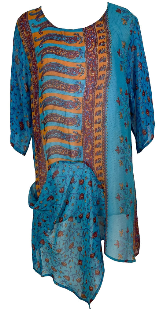 PRG6805 Sheer Avatar Pure Silk Self Pocket Tunic Dress - Velora